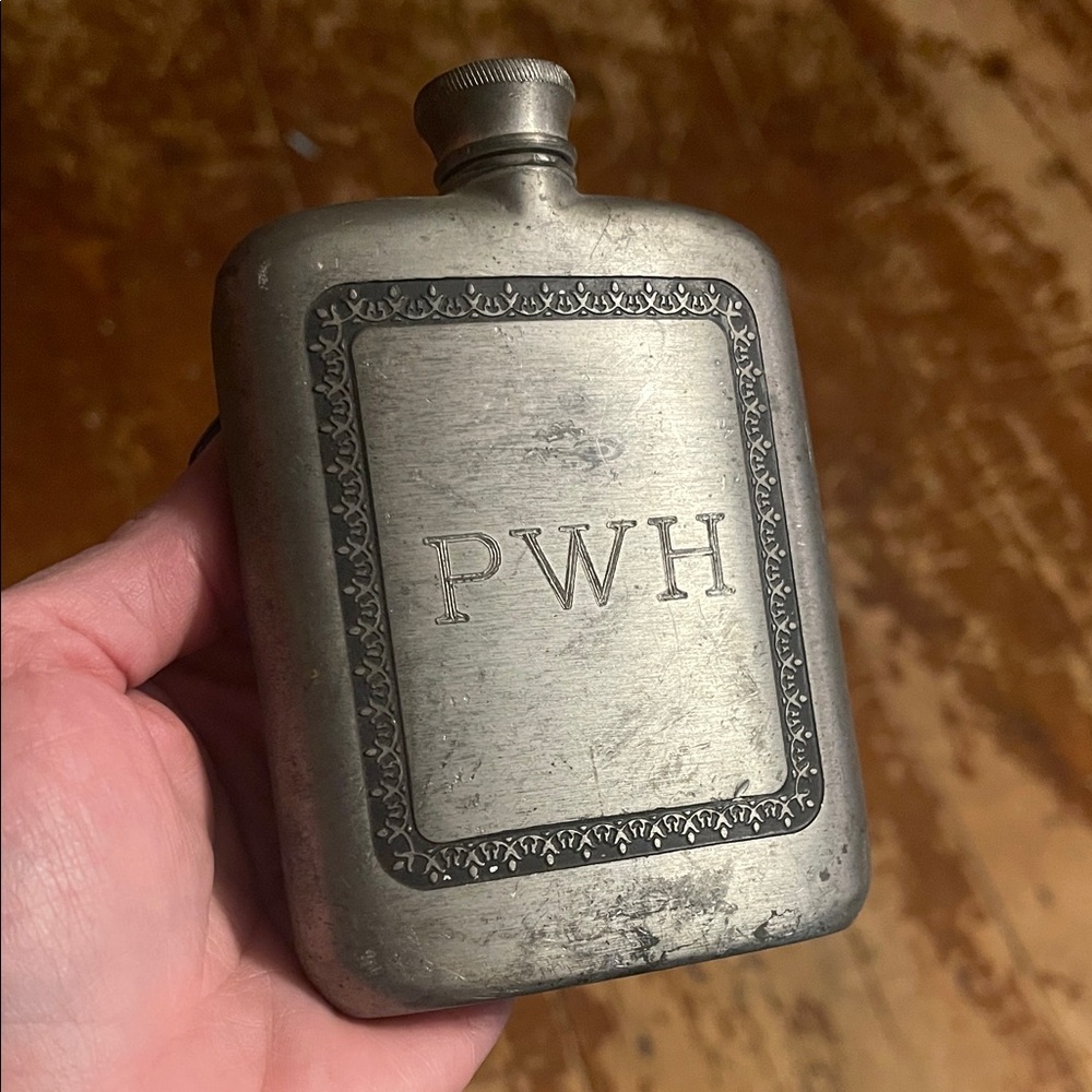 Vintage Royal Selangor Pewter Flask engraved w/Monogram / Initials PWH